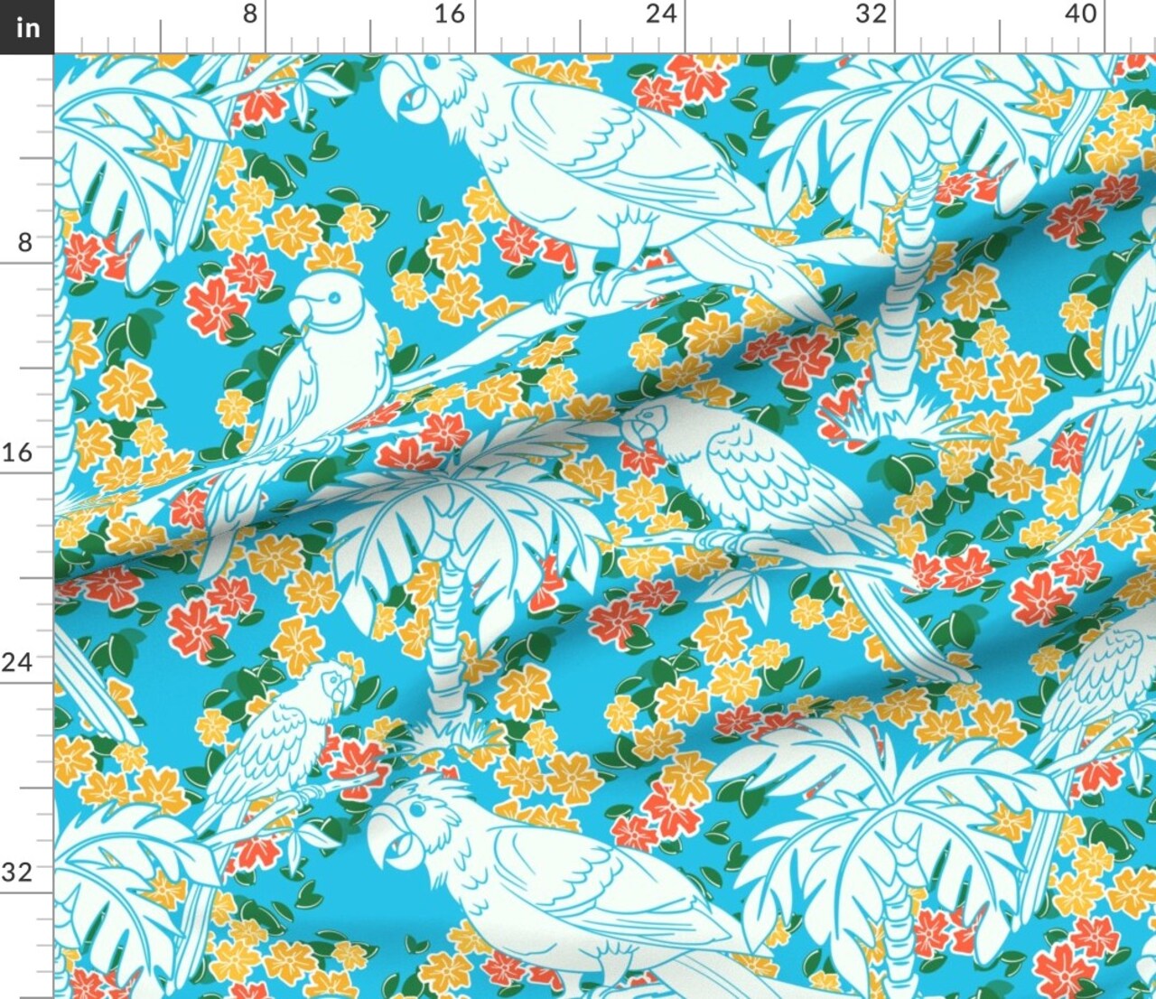 Tropical Paradise Birds Palm Trees Bright Exotic Beach Colorful Custom Printed Fabric by Spoonflower Various Fabrics by the Yard or Fat Quarter